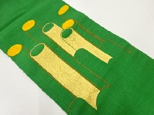 リサイクル　手織り真綿紬筒模様刺繍名古屋帯